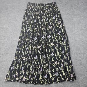 Vintage Indira Skirt Womens Medium Black Floral Butterfly Maxi Boho 90s Cottage
